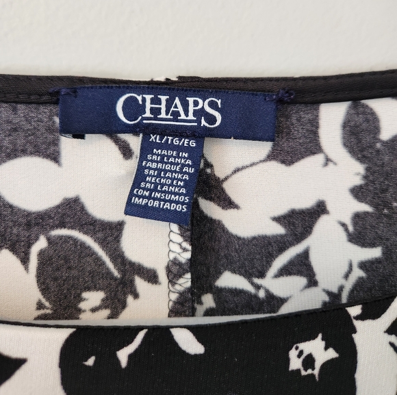 Chaps Black Floral Sheath Dress Long Sleeve Ruched sz XL - Picture 3 of 6